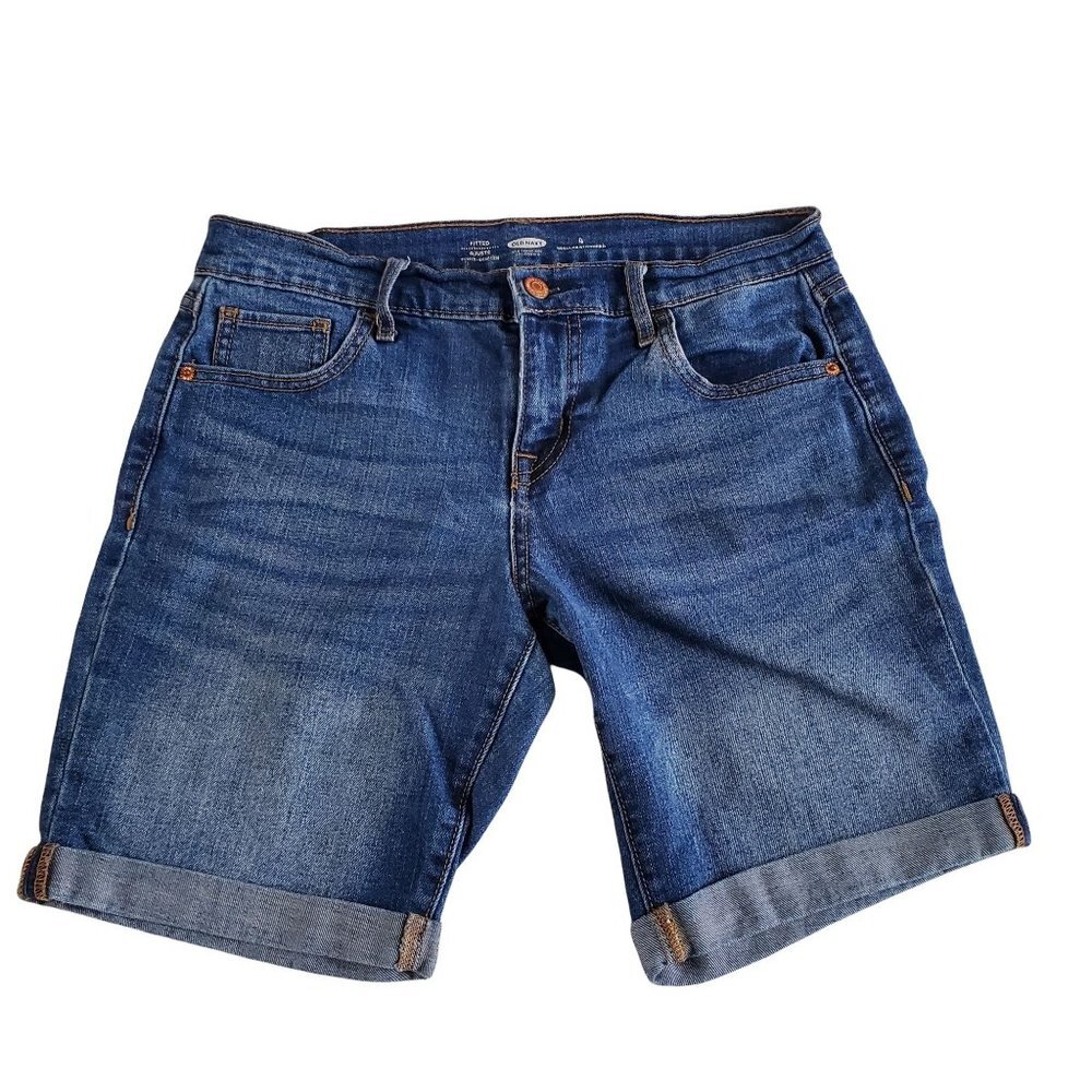 Old Navy Bermuda Denim Jean Shorts Womens‎ Sz 4 Reg Low Rise Medium Wash Stretch